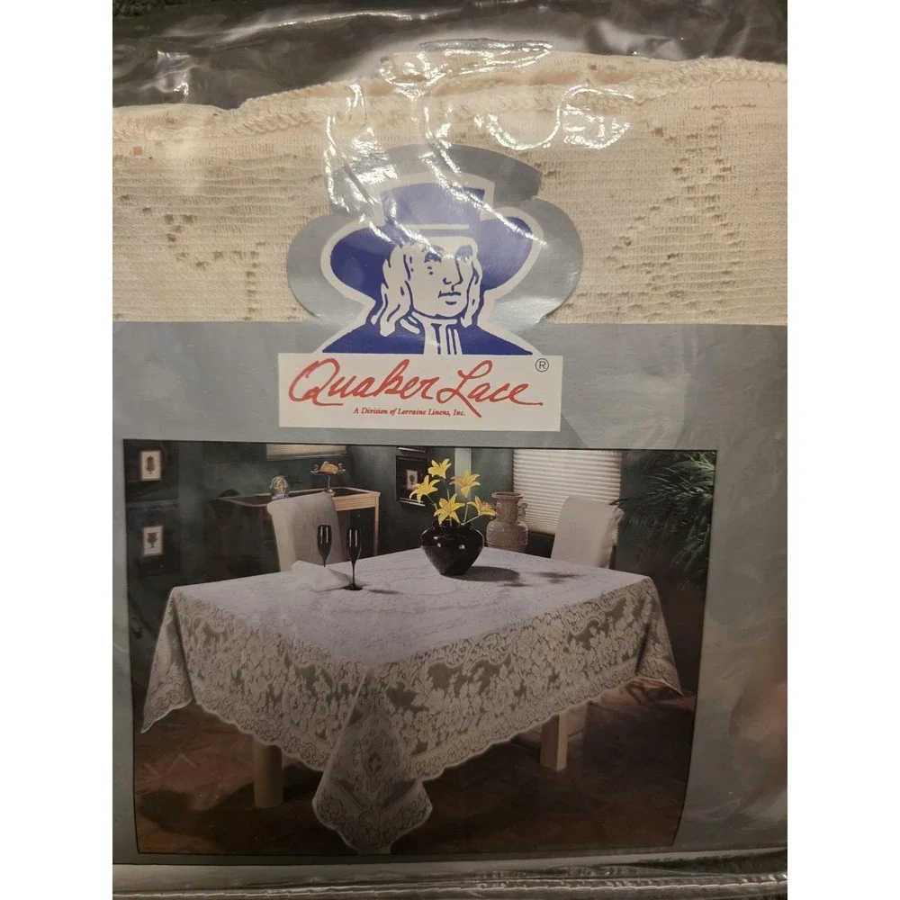 Quaker Lace Tiffany Tablecloth‎ 70x90 Oval Floral Lace Beige Cotton Blend Dining